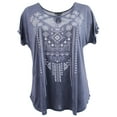thumbnail image 1 of Plus Size Women Short Sleeve Rhinestone Casual Blouse Tee T Shirt Top Blue 1XL (17039), 1 of 3