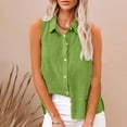 thumbnail image 1 of Plus Size Women Sleeveless Button Shirt Collared Linen Tops Casual Loose Breathable Office Summer Tank Green 5XL, 1 of 7