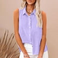 thumbnail image 1 of Plus Size Women Sleeveless Button Shirt Collared Linen Tops Casual Loose Breathable Office Summer Tank Purple 5XL, 1 of 7