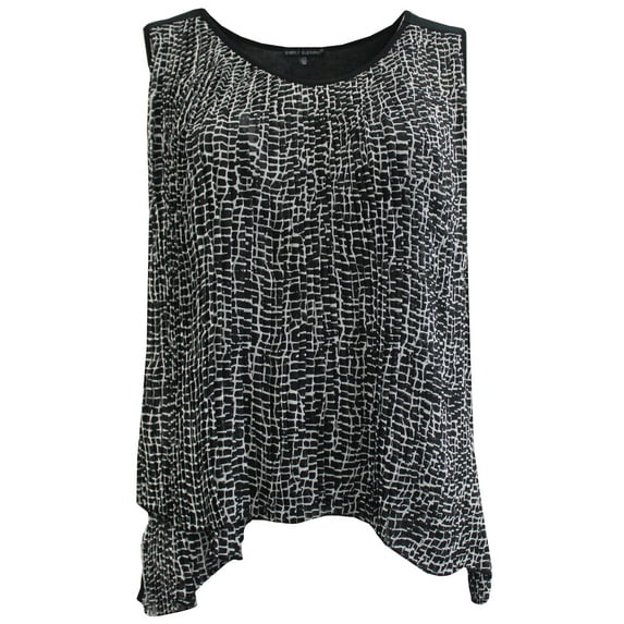Plus Size Women Sleeveless Chiffon Summer Holiday Tank Top Blouse Shirt Black Ivory 2X (17003A)