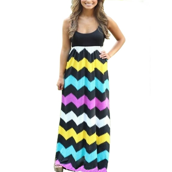 Plus Size Women Sleeveless Long Maxi Dress Ladies Casual Stripes Sun Dress V Neck Loose Boho Dresses