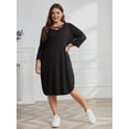 thumbnail image 1 of Women Plus Size Dress Soft V Neck Short Sleeve Dress with Elastic Fashion Oversize Short Dress Black, 1 of 7