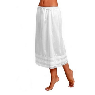 Plus Size Women Solid Color Half Slips Skirt Elastic High Waist Lace Trim Long Underskirt for Under Dresses L-3XL