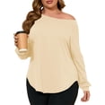 thumbnail image 1 of Plus Size Women Solid Color Long Sleeved Off Shoulder Casual Irregular Hem Shirt Tops, 1 of 6