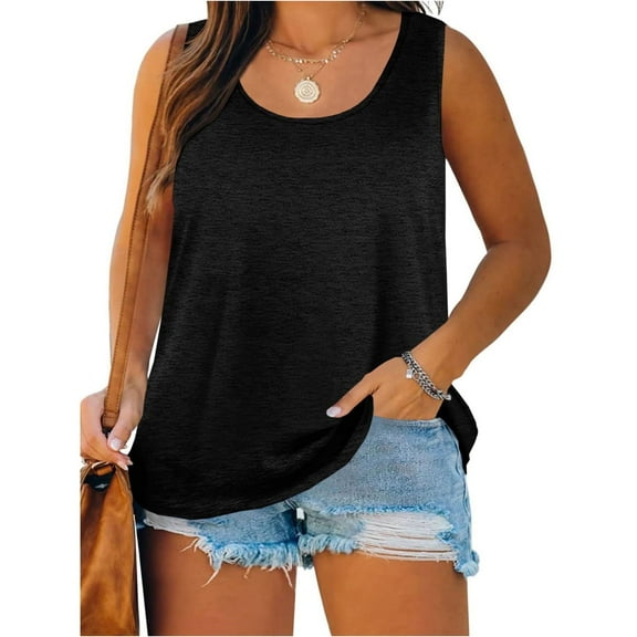 Plus Size Women Solid Color Sleeveless Casual Tank Tops Crew Neck Simple Camisole 5XL