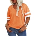 thumbnail image 1 of Plus Size Women Striped Short Sleeved V-neck Casual Simple T-shirt Tops, 1 of 4