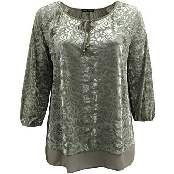 Plus Size Women Stylish Velvet Design Winter Fall Top Shirt Blouse Sweater Olive 1X (16.021)