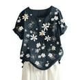 thumbnail image 1 of Plus Size Women Summer Daisy Flower Print Top Short Sleeve O-neck Cotton Linen Shirt Summer Tee Shirts Blouse, 1 of 2