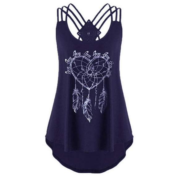 Plus Size Women Summer High Low Sleeveless Vest Tank T Shirt Blouse Floral Print Lace Up Bandage Casual Tops S-5XL