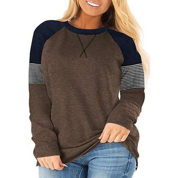 Plus Size Women Tops Fashion Stripe Printed Loose Casual Round Neck T Shirts Long Sleeve Base Ball Tee Blouse for Lady