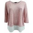 thumbnail image 1 of Plus Size Women Two Tone Color Light Weight Knit Sweater Blouse Tee T Shirt Top Pink 2X (16036), 1 of 4