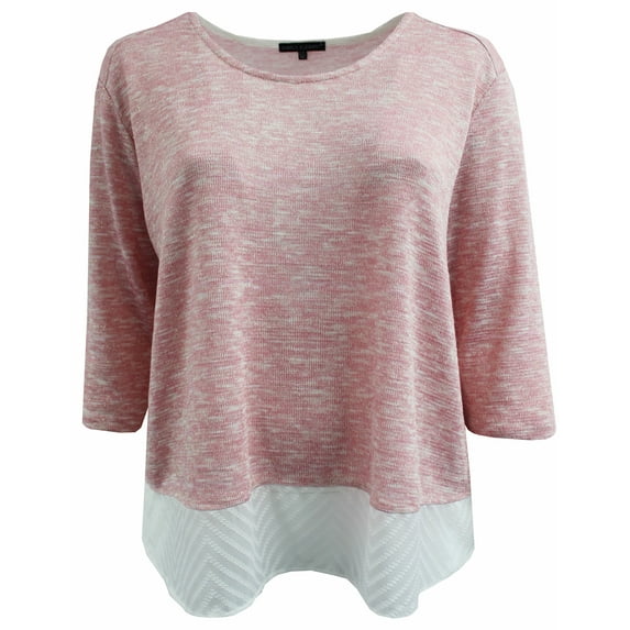 Plus Size Women Two Tone Color Light Weight Knit Sweater Blouse Tee T Shirt Top Pink 2X (16036)