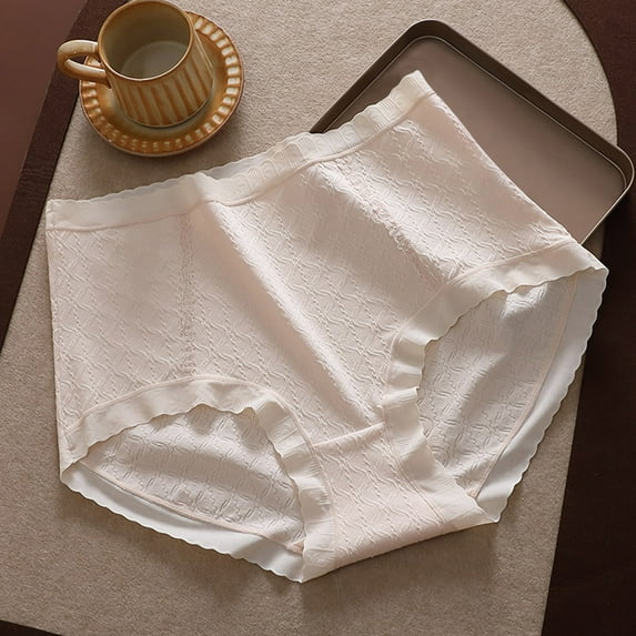 Plus Size Women Underwear, Women's Solid Color Plus Size High Waist Cotton Pear Shaped Figure Enlarged Underwear Beige XL