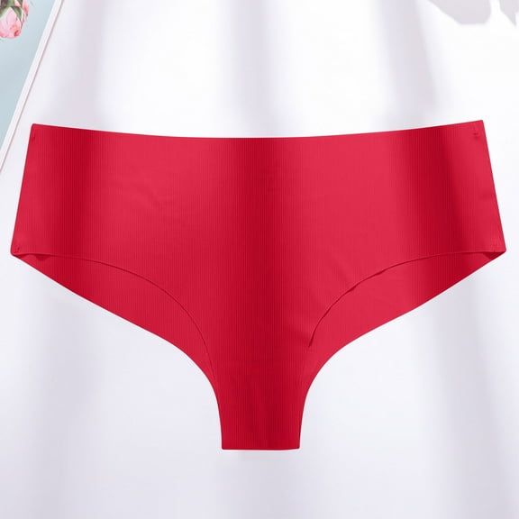 Plus Size Women Underwear, Womens Low Waisted Sexy Seamless Plus Size Underwear Solid Color Red XS
