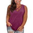 thumbnail image 1 of Plus Size Women V-Neck Cross Criss Sleeveless Casual T-Shirt Tops, 1 of 3