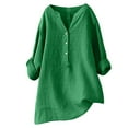 thumbnail image 1 of Plus Size Women V-Neck Long Sleeve Cotton Linen Shirts Casual Solid Color Button Down Shirts Trendy Tops, 1 of 1