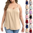 thumbnail image 1 of Plus Size Women V Neck Spaghetti Strap Tops Trendy Ruched Casual Tops Comfortable Soft Loose Fit Summer Tees with Built-in Bra Complexion XL, 1 of 6