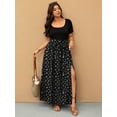 thumbnail image 1 of Plus Size Women Vacation Ditsy Floral Maxi Dress with Side Slit and Tie Waist, 1 of 6