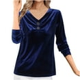 thumbnail image 1 of Plus Size Women Velvet Dressy Tops Long Sleeve Round Neck Tunic Shirts Lace Patchwork Trendy Casual Pullover Elegant Blouses Blue,XXXXL, 1 of 6