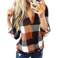 thumbnail image 1 of Plus Size Women Vintage Fashion Plaid Pullover Long Sleeve Top Shirt Ladies Popover V Neck Casual Loose Color Block Shirt Blouse Autumn Checked Baggy T Shirt Tops Blouse Size S-5XL, 1 of 2