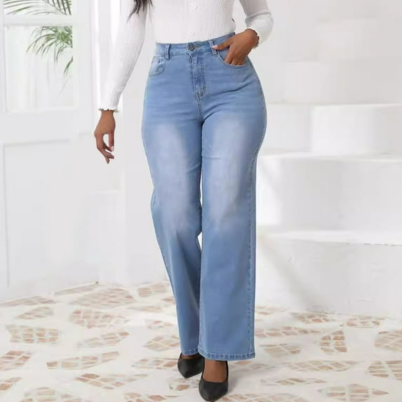 Plus Size Women Wide Leg Jeans High Waist Baggy Jeans for Women Women'S High Waist All Straight Leg Wide Leg Pants Jeans Light Blue M