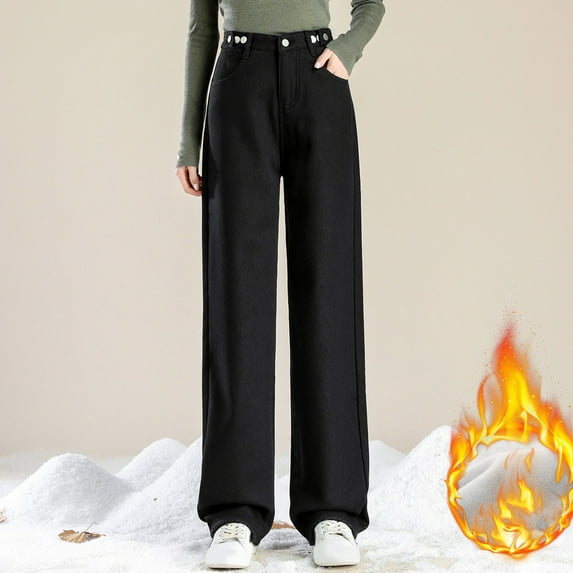 Plus Size Women Wide Leg Jeans High Waist Baggy Jeans for Women Ndbuld Women'S High Waist All Straight Leg Wide Leg Pants Jeans Evergreen Black XL