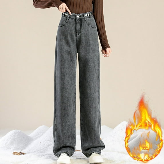 Plus Size Women Wide Leg Jeans High Waist Baggy Jeans for Women Ndbuld Women'S High Waist All Straight Leg Wide Leg Pants Jeans Evergreen Dark Gray XL