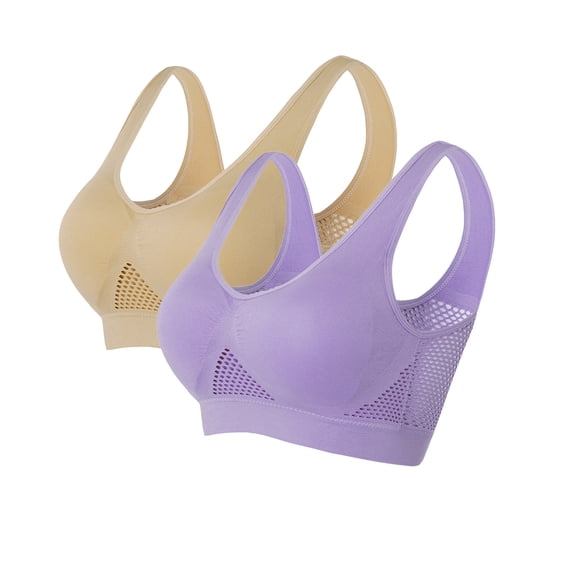 Plus Size Women's 2 Pack Seamless Sports Bra Breathable Wireless Vest Bra Sport Underwear With Removable Pads from S to 5XL 2PC