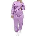 thumbnail image 1 of Plus Size Women's 2-Piece Sweatshirt & Pants Set - Non-Hooded Round-Neck Long Sleeve Pullover (Pocket) & Cuffed Sweatpants (Pocket), Solid Color, Great for Errands & At-Home Wear Purple XL, 1 of 6
