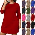 thumbnail image 1 of Plus Size Women's 3/4 Sleeve Nightgown Round Neck Mini Sleep Dresses Fall Casual Loose Loungewear Dress L-5XL, 1 of 6