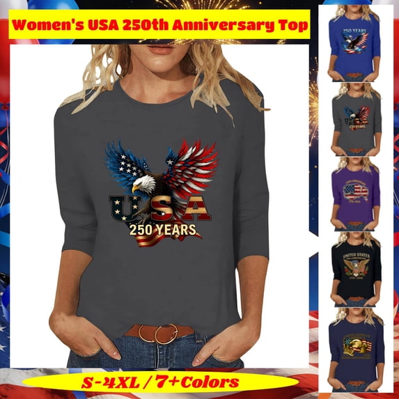 Plus Size Women's 3/4 Sleeve Printed T-Shirt Top, Casual Round Neck Pullover Blouse, Stylish Summer Spring Lightweight Shirt, Fashion Daily Clothing, Size S to 4XL