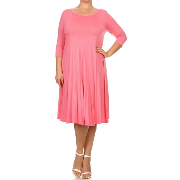 Plus Size Women's 3/4 Sleeves solid dress