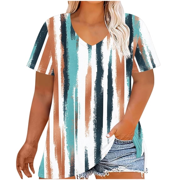 Plus Size Women's 4X Short Sleeve Tops Casual Loose Fit Blouses Shirts for Summer
