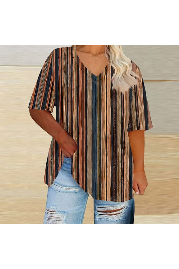 Plus Size Women's 4X Short Sleeve V-Neck Printed Casual Shirt Comfortable and Lightweight Under $10​​