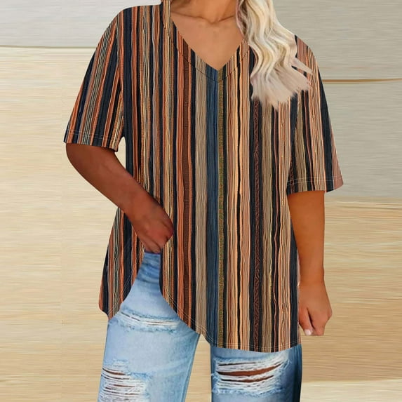 Plus Size Women's 4X Short Sleeve V-Neck Printed Casual Shirt Comfortable and Lightweight Under $10
