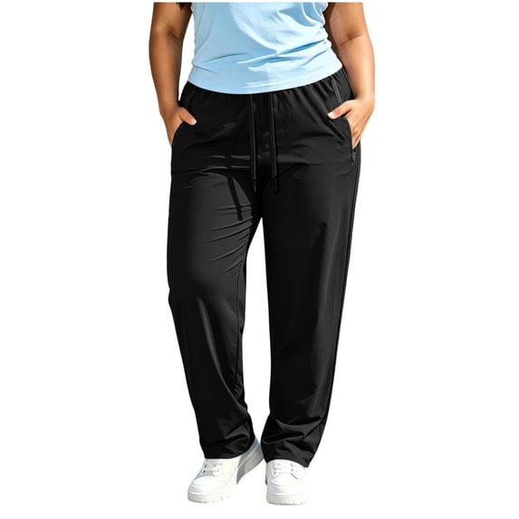 Plus Size Women's Athletic Sweatpants Elastic Waist Straight Leg Jogger Trouser Fall Casual Workout Running Pants With Pockets