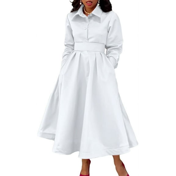 Plus Size Women's Autumn Casual Skirt Long Dress Long Sleeve A-Line Flowy Dress