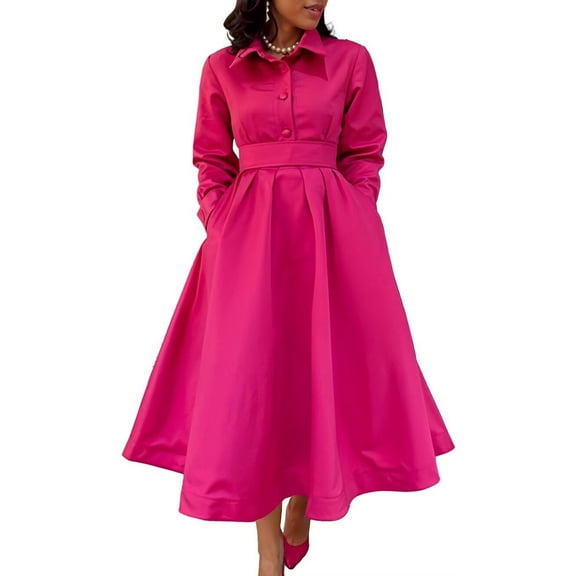 Plus Size Women's Autumn Casual Skirt Long Dress Long Sleeve A-Line Flowy Dress