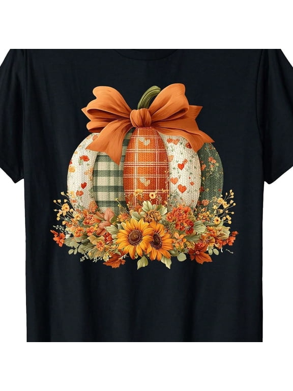 Plus-Size Women's Autumn Pumpkin T-Shirt, Soft Cotton, Stylish And Hem, Suitable As A Gift For Colleagues And For Holiday Parties.
