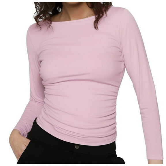 Plus Size Women's Boat Neck Long Sleeve Tee Shirt Casual Fitted Basic Top Solid Color Fall Fashion Comfortable Blouse