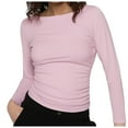 thumbnail image 1 of Plus Size Women's Boat Neck Long Sleeve Tee Shirt Casual Fitted Solid Color Basic Top for Fall Season Comfortable Stylish Outfit Loose Dressy Casual Basic Clothes, 1 of 5