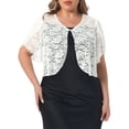 thumbnail image 1 of Agnes Orinda Plus Size Women's Bolero Shrugs Floral Lace Tops Elegant Sheer Open Front Short Sleeve Cardigans 2X White, 1 of 8
