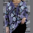 thumbnail image 1 of Plus Size Women's Butterfly Print V-Neck T-Shirt Casual Polyester Knit Top with Long Sleeves for Spring/Autumn Wear 5XL, 1 of 4