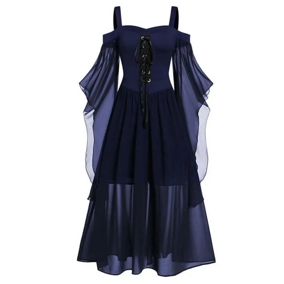 Plus Size Women's Butterfly Sleeve Gothic Costume Dress Retro Tank Top-Style1 Dark blue-M