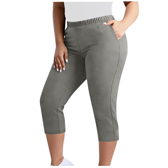 Plus Size Women's Capri Pants Elastic Waist Capris Sweatpant Summer Casual Loose Cropped Yoga Pant Lounge Crop Pant with Pockets
