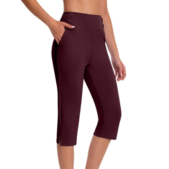 Plus Size Women's Capri Yoga Pants Tummys Control High Waisted Leggings with Pockets for Casual Workout Running