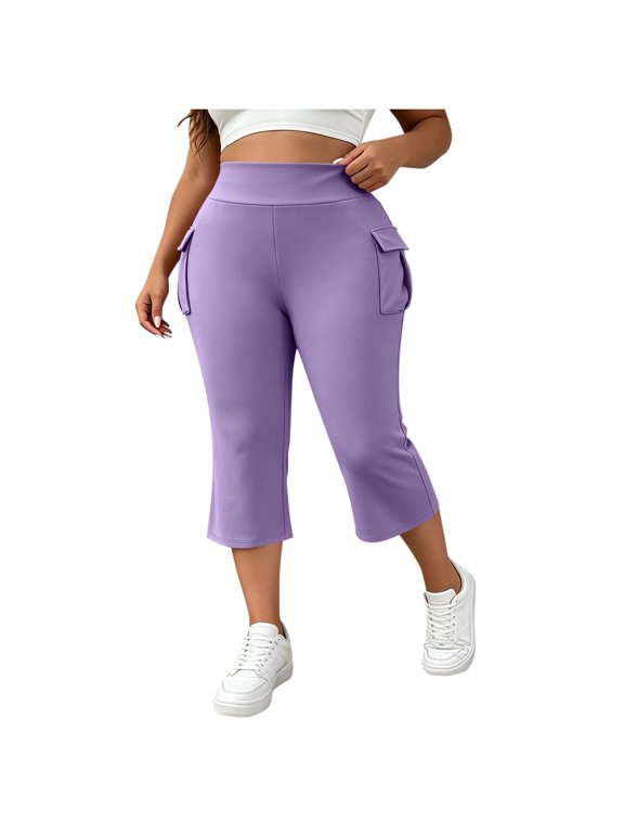 Plus Size Women's Cargo Flared Capris High Waisted Stretchy Cropped Bootcut Trouser Summer Casual Workout Yoga Crop Pants