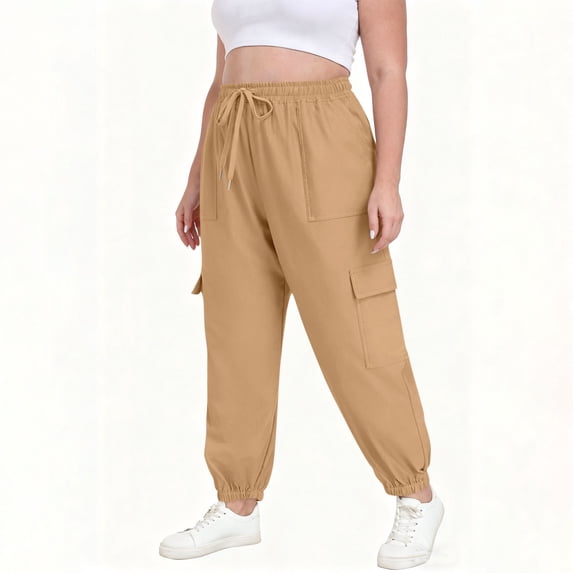 Plus Size Women's Cargo Joggers For Women Elastic Waistband Workout Sweatpants Fall Casual Athletic Running Pants With Pockets