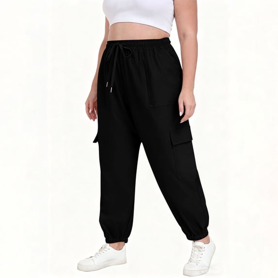 Plus Size Women's Cargo Joggers For Women Elastic Waistband Workout Sweatpants Fall Casual Athletic Running Pants With Pockets