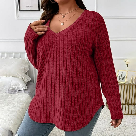 Plus Size Women’s Casual Fall Sweaters With V Neck And Long Sleeves Great For Going Out Men's Thermal Tops 3xl Thermals Men Top Thermal Tops for Women Long Sleeve for Cold Weather Thermal Shirt for